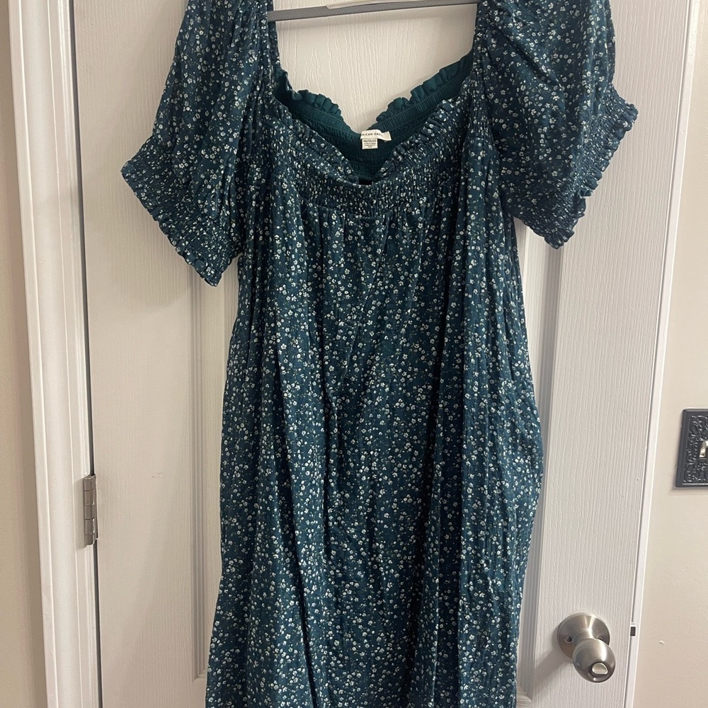 American Eagle Outfitters Teal Floral Midi Dress